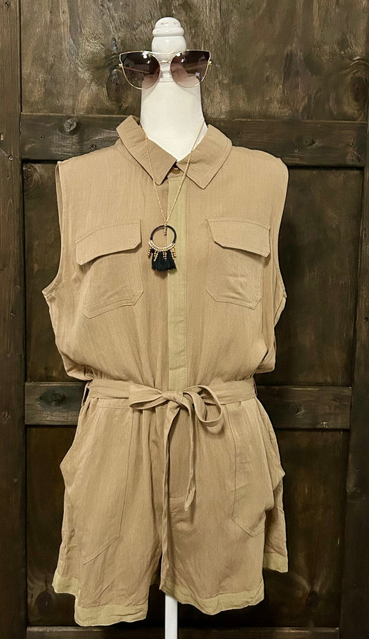 Kori Jib Utility Cargo Romper - Khaki
