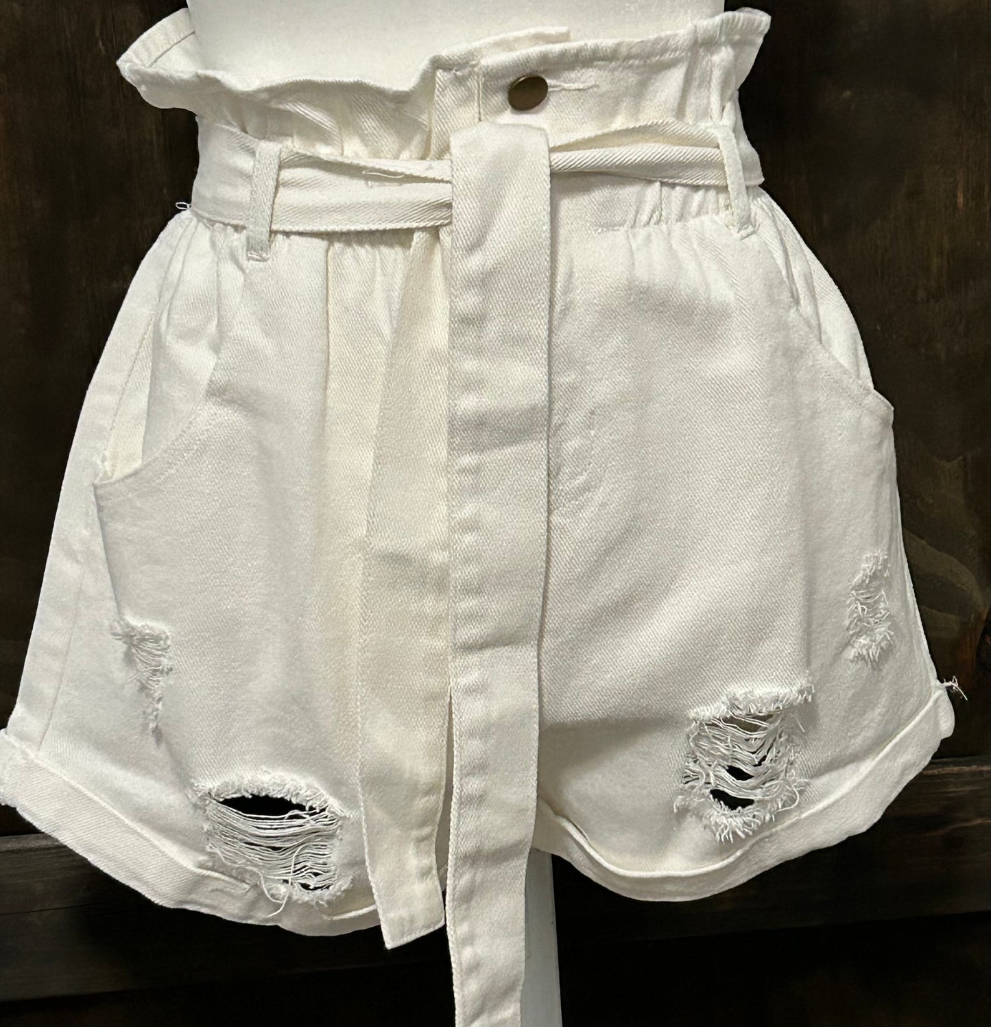 Tie-front Distressed Denim Shorts