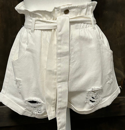 Tie-front Distressed Denim Shorts