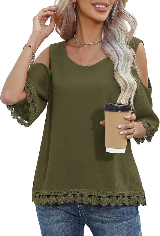 Off-Shoulder Blouse - OLIVE GREEN M