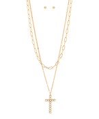 Cream-Gold Pave Layered Cross Necklace Set