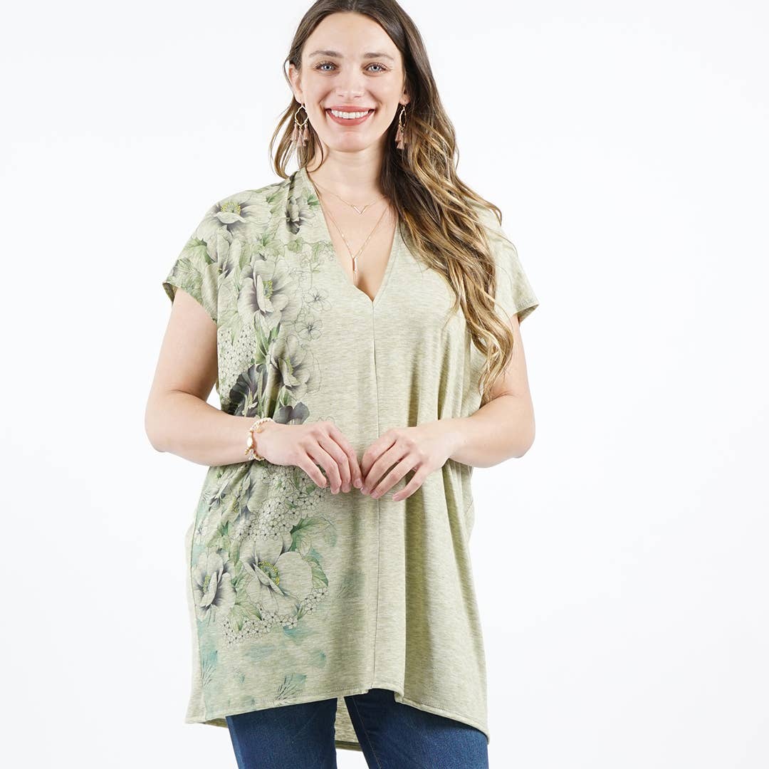 Sublimation V-neck Loose Fit Tunic: SAGE