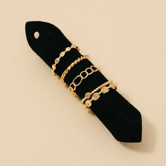5Pc Mixed Chain Style Band Rings Set