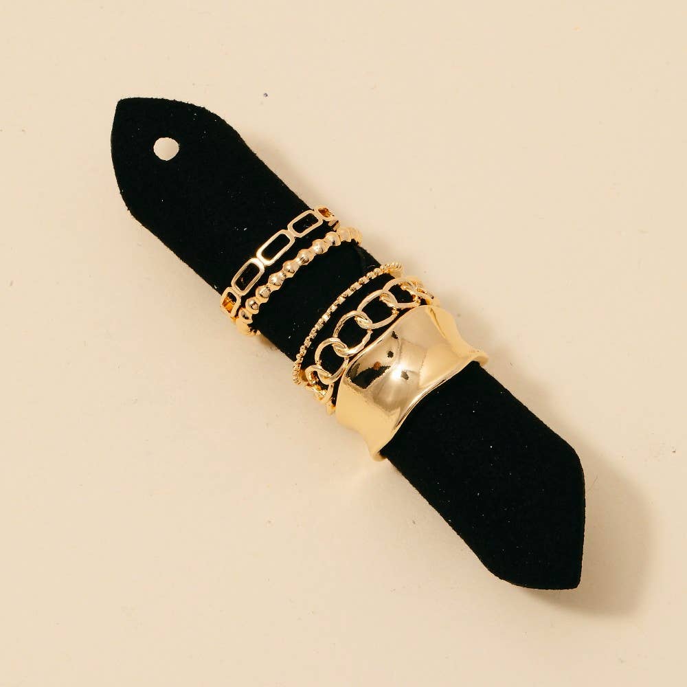 5Pc Chains And Wide Open Band Rings Set