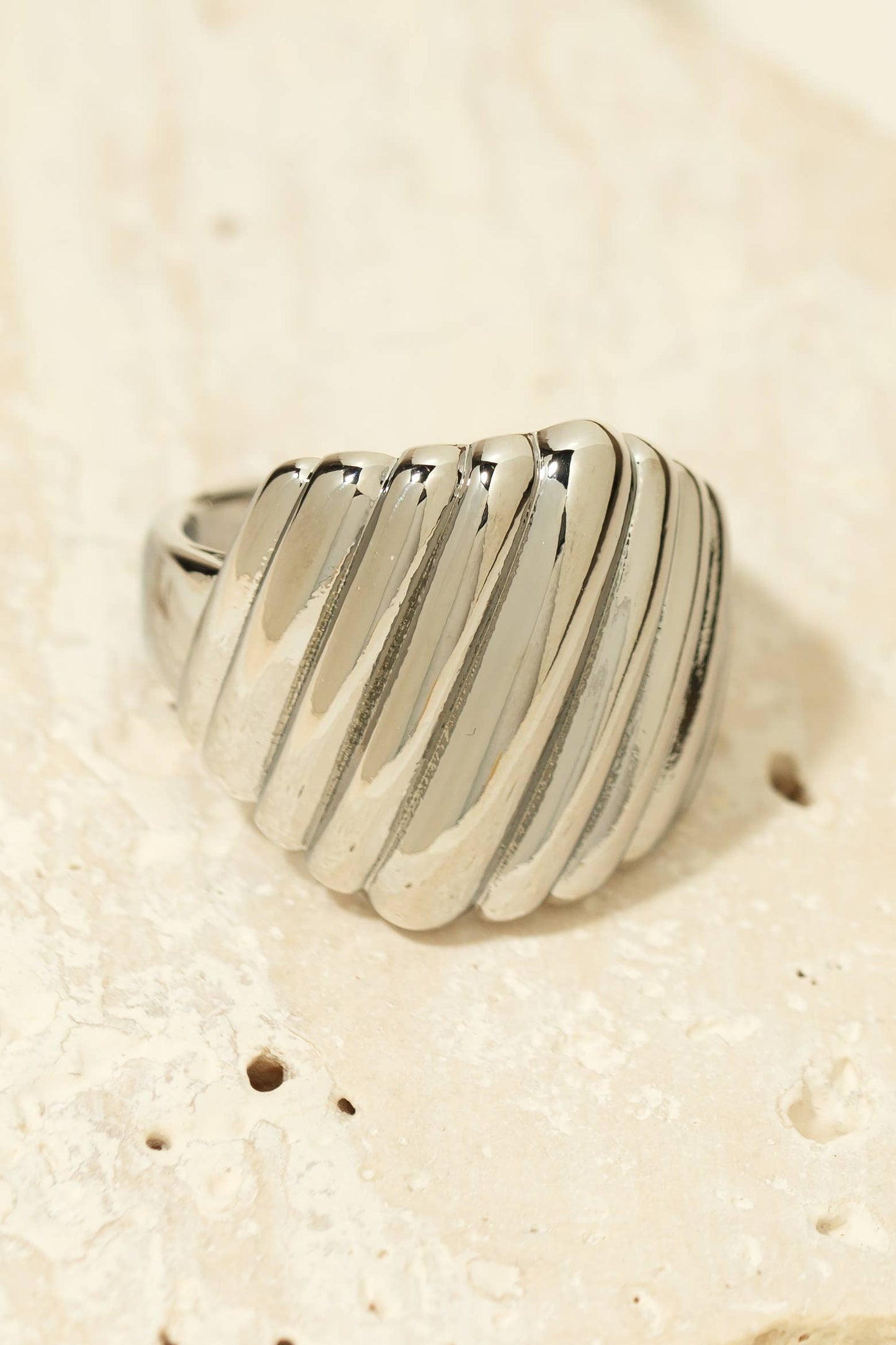 Ribbed Dome Statement Ring: Silver