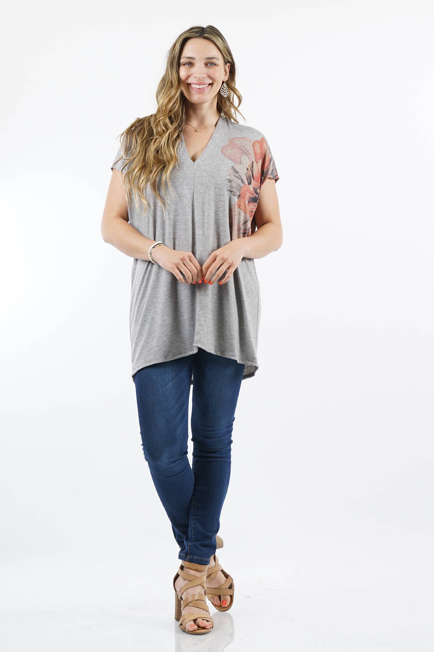 Sublimation V-neck Loose Fit Tunic: SAGE