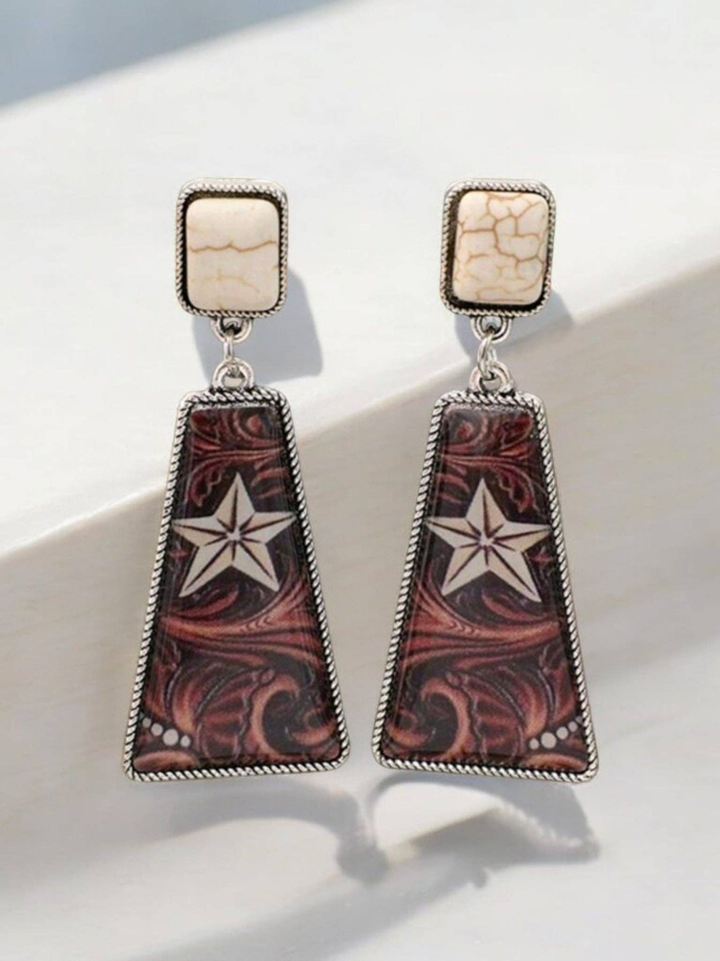 She's A Texas Star Western Fashion Print Earrings: Blue