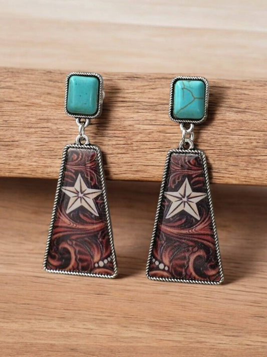 She's A Texas Star Western Fashion Print Earrings: Blue