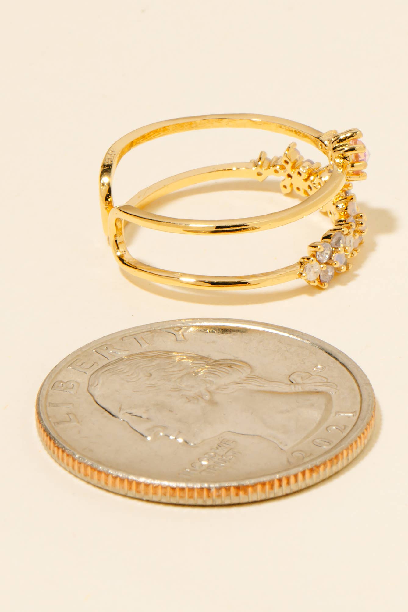 Double Row Floral Rhinestone Ring