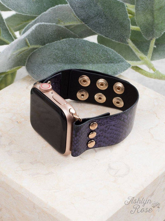 Snake, Rattle, & Roll 38/40 Leather Smart Watch Band, Navy: Navy / One Size