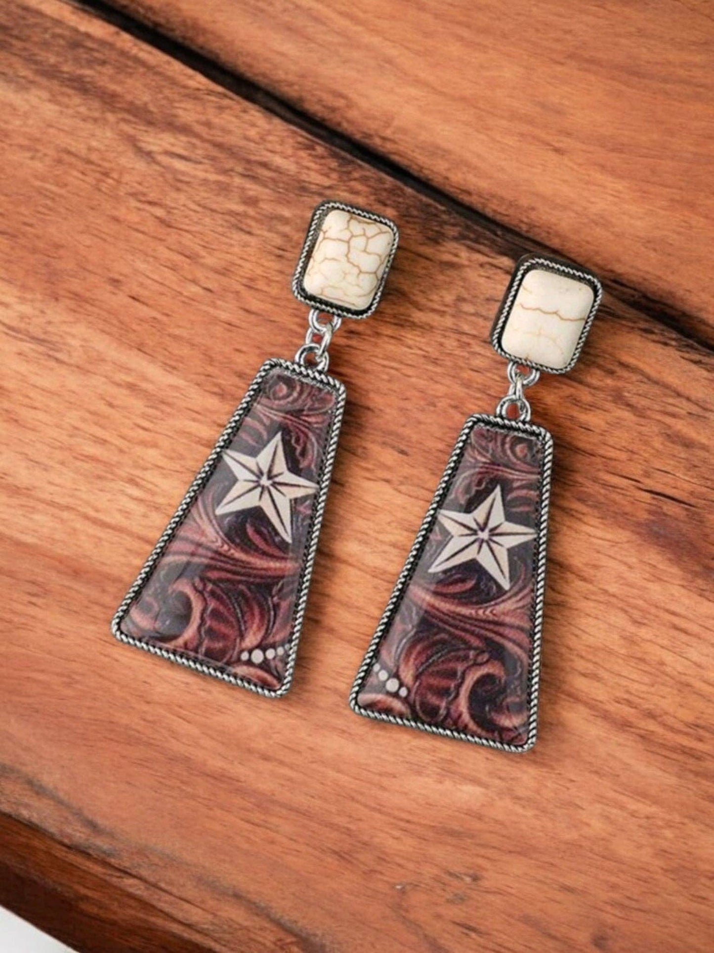 She's A Texas Star Western Fashion Print Earrings: Blue