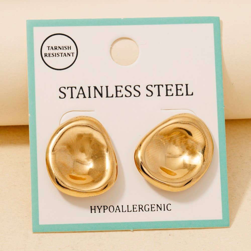 Stainless Steel Oval Bowl Shield Stud Earrings
