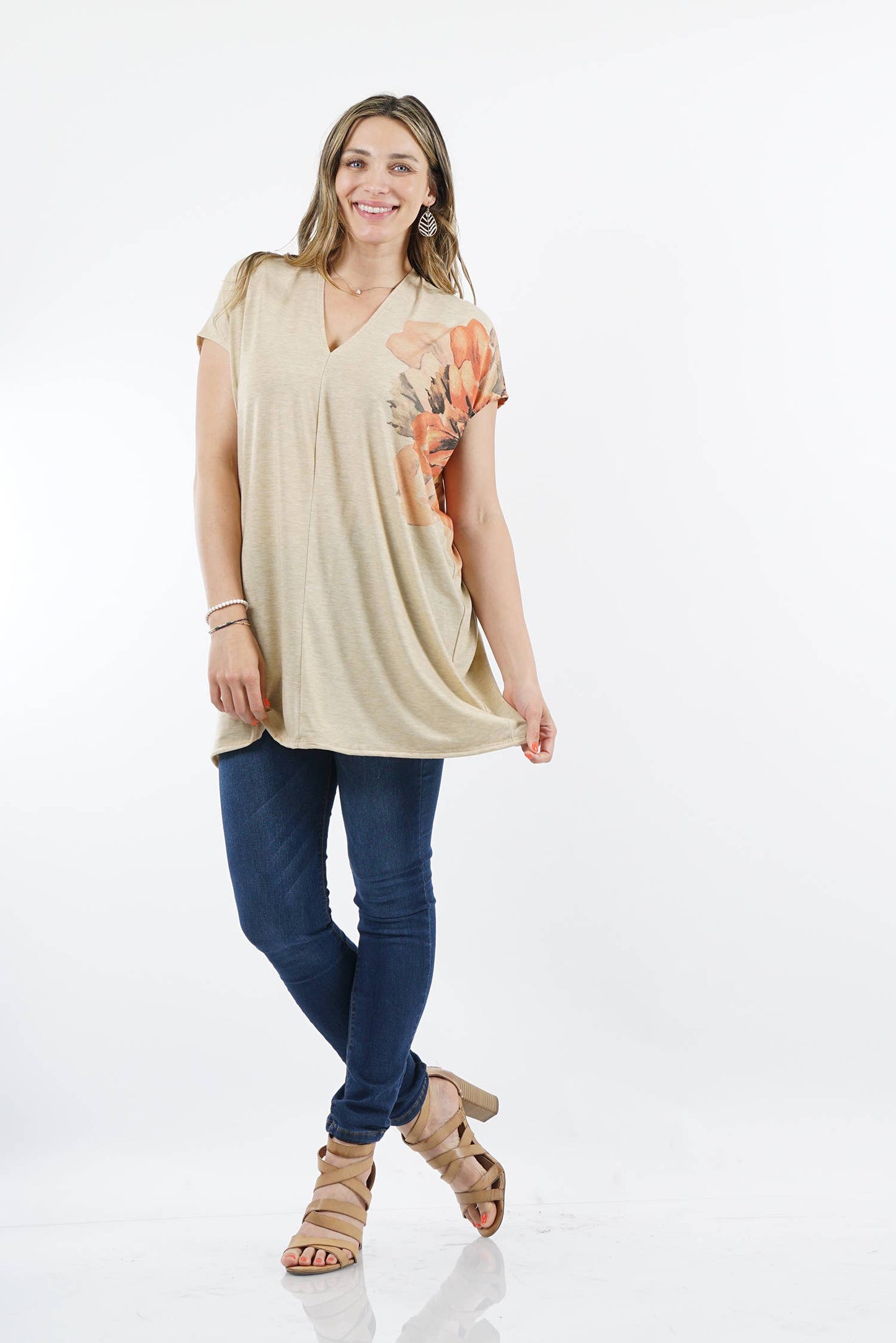 Sublimation V-neck Loose Fit Tunic: SAGE