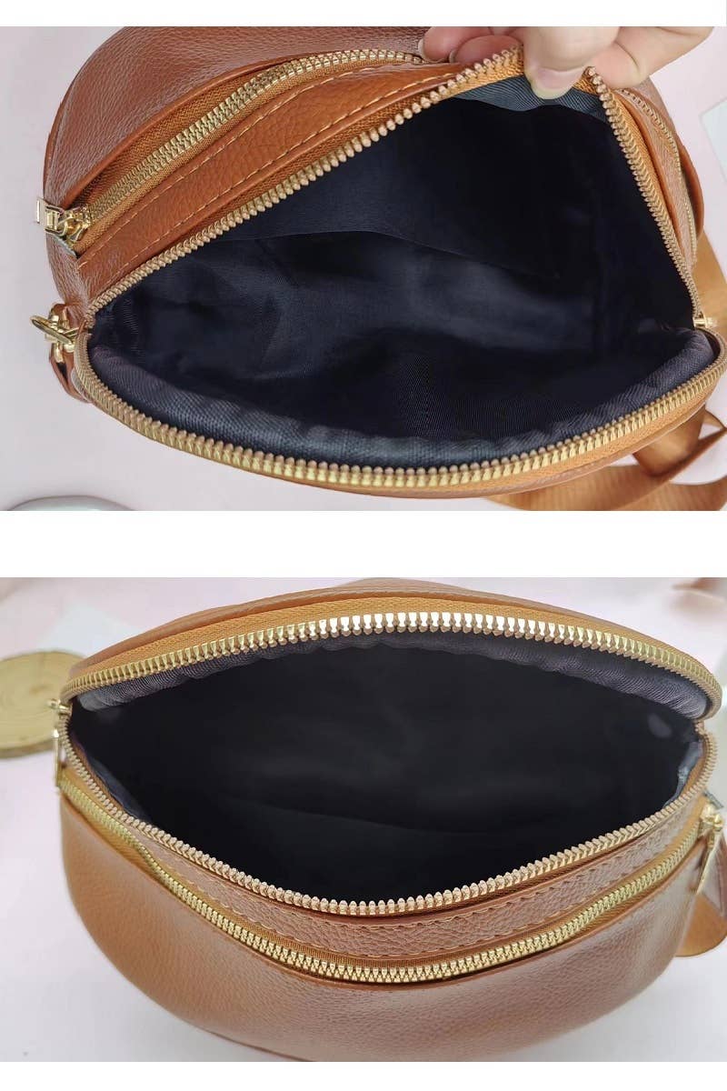 Vegan Leather Multi Pocket Crossbody Bag: ASH MOCHA