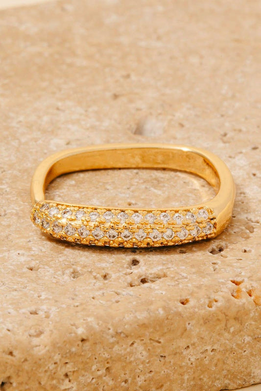Rhinestone Pave Side Square Open Band Ring