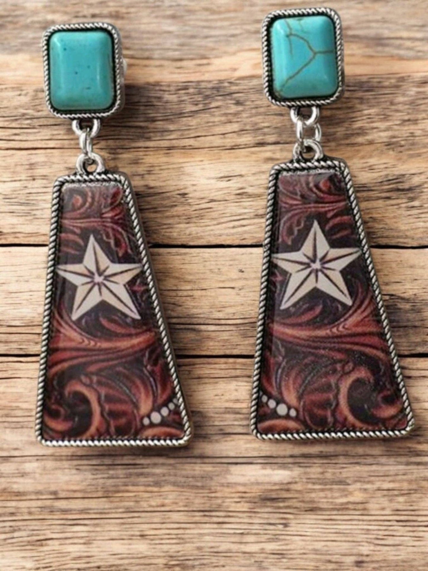 She's A Texas Star Western Fashion Print Earrings: Blue