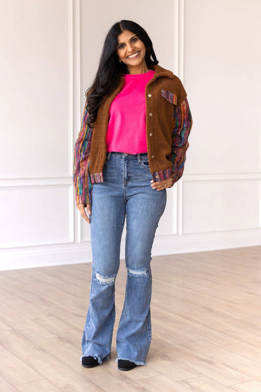 The Camila Distressed High Rise Flares: Denim Blue / 18