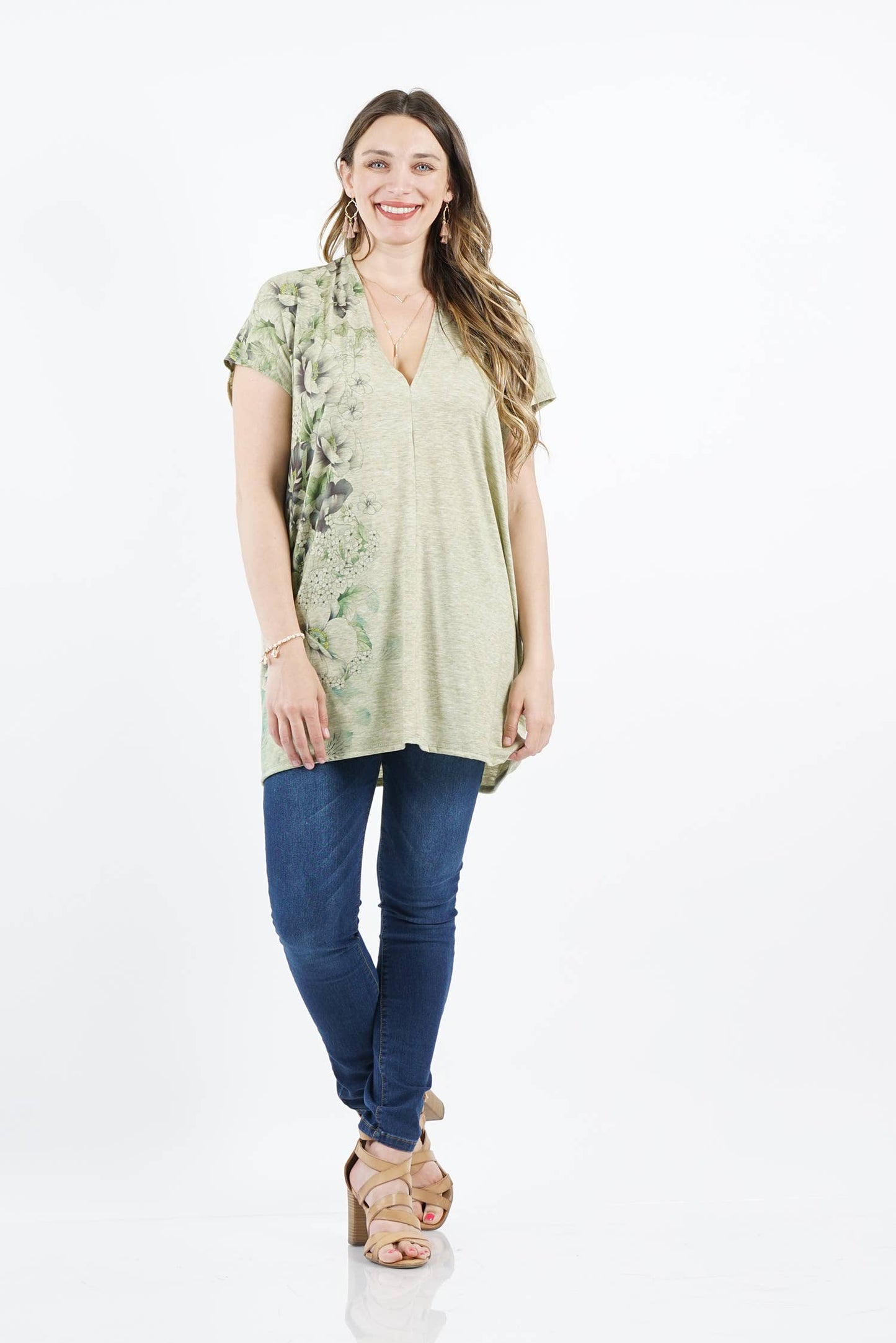 Sublimation V-neck Loose Fit Tunic: SAGE