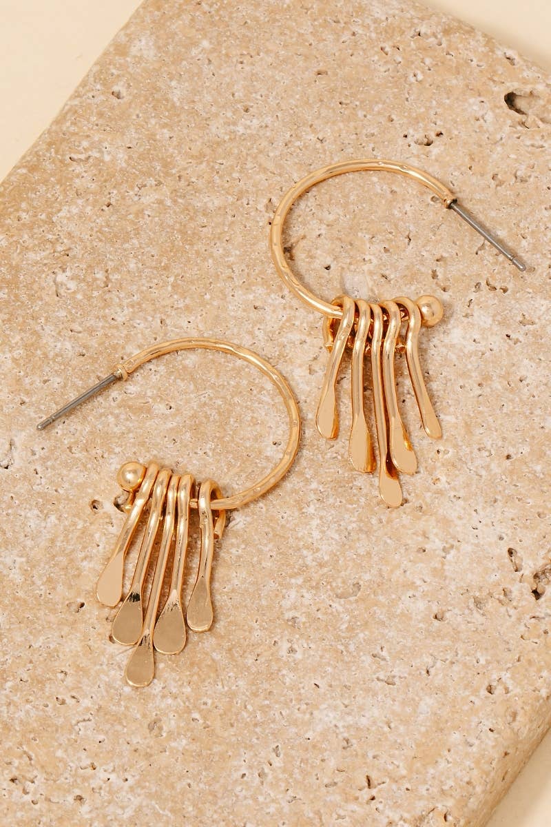 Metallic Bar Fringe Hoop Earrings