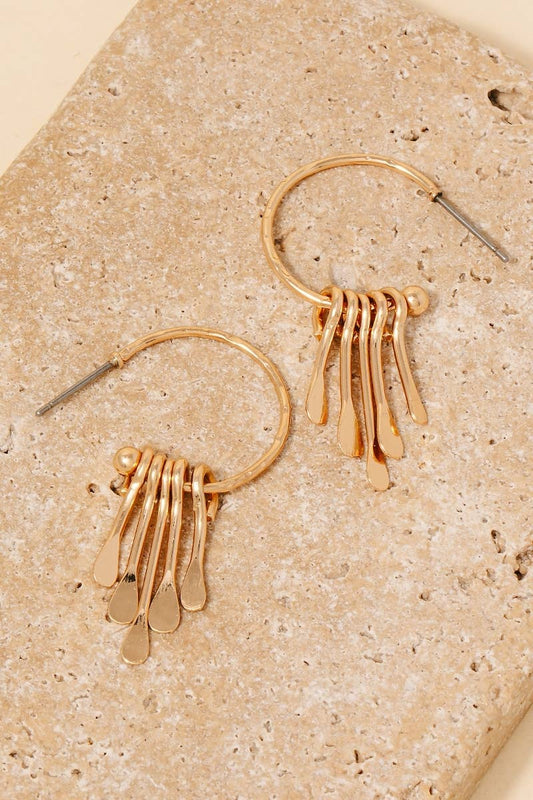 Metallic Bar Fringe Hoop Earrings