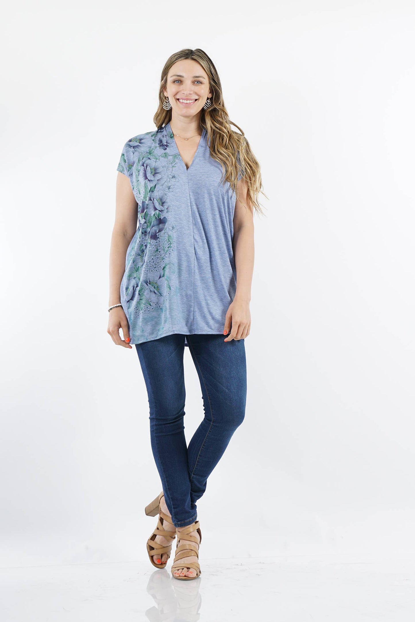 Sublimation V-neck Loose Fit Tunic: SAGE