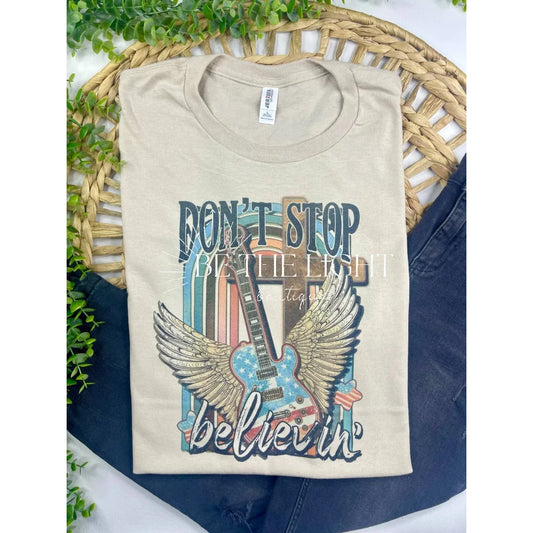 Don’t Stop Believin’ (T-Shirt): Jerzee Tan / Medium