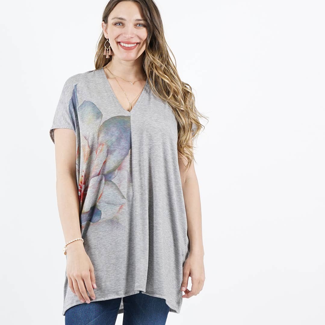 Sublimation V-neck Loose Fit Tunic: SAGE