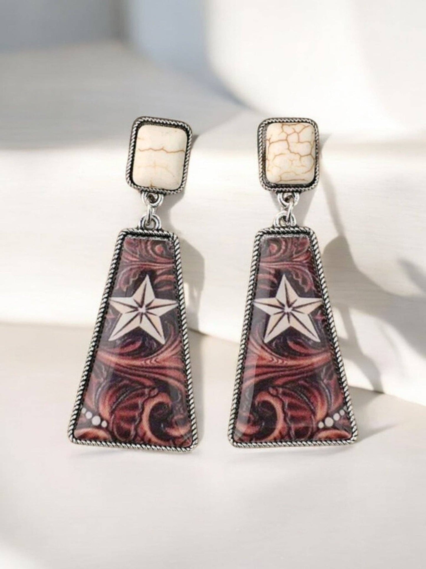She's A Texas Star Western Fashion Print Earrings: Blue