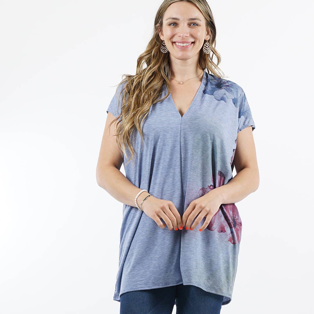Sublimation V-neck Loose Fit Tunic: SAGE