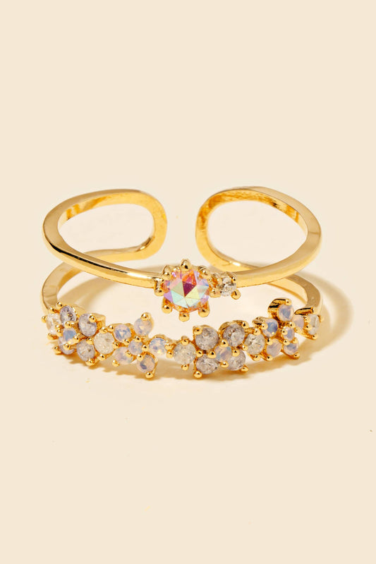 Double Row Floral Rhinestone Ring