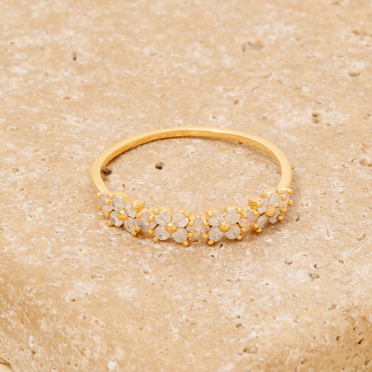 Mini Cz Flowers Dainty Band Ring