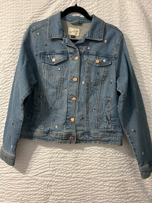 Flower Embroidered Jean Jacket M