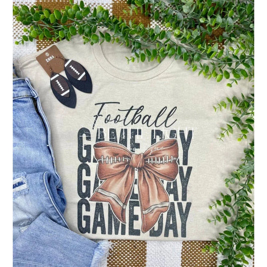 Football Game Day Bow (T-Shirt): Jerzee Ash Grey / Medium