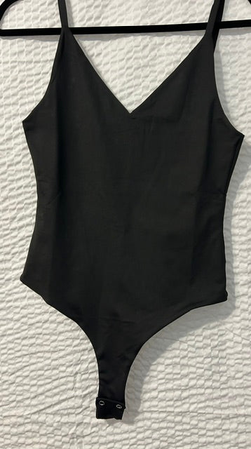 Black V-Neck Plungeback Bodysuit M
