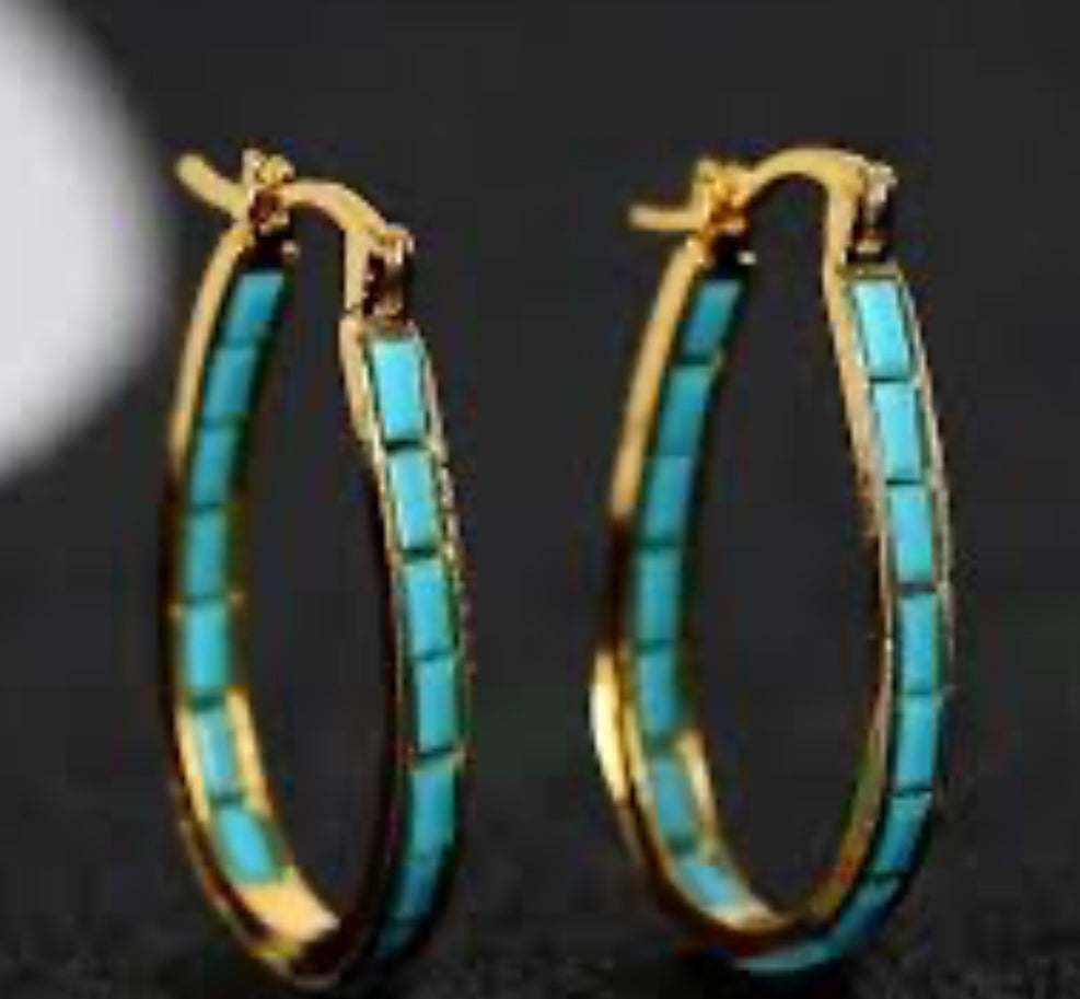 Turquoise Gold Hoop Earrings