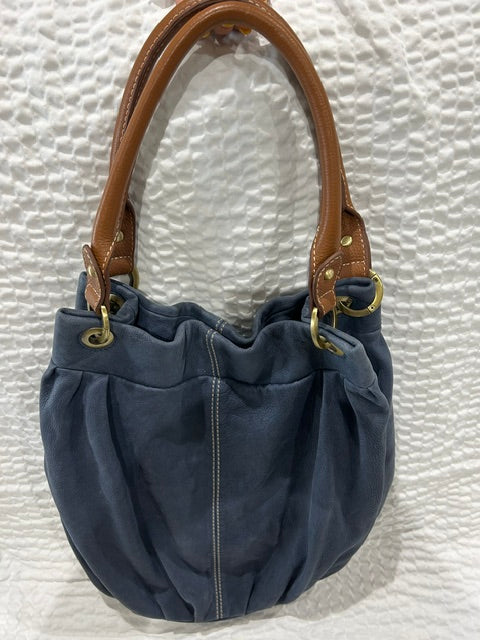 Blue Suede Leather Strap Handbag