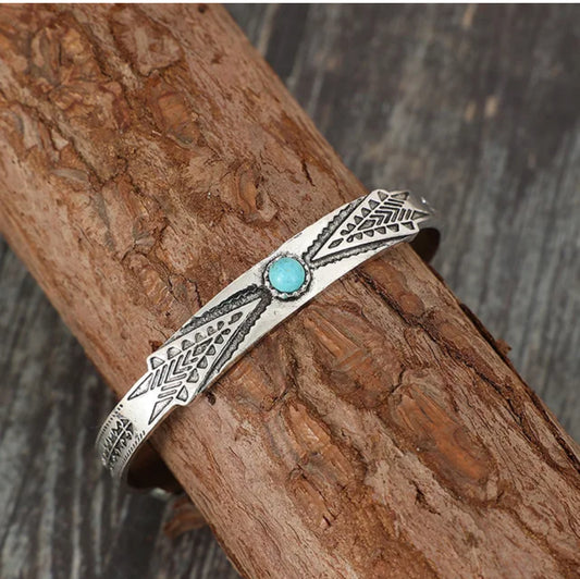 Vintage Silver Turquoise Navajo Arrow Cuff Bracelet
