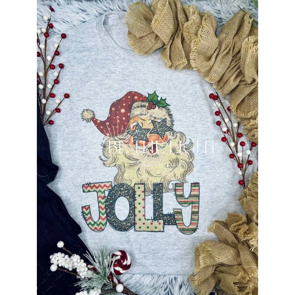Jolly Santa (T-Shirt): Jerzee Ash Grey / Medium