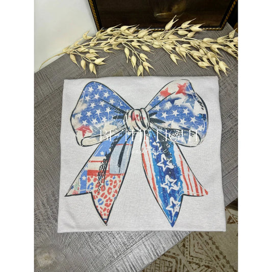 Patriotic Bow (Sublimation T-Shirt): Jerzee Silver / SUB / Medium