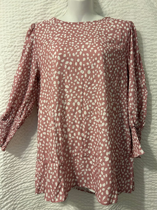 Pink Polka Dot Long-sleeved Blouse L