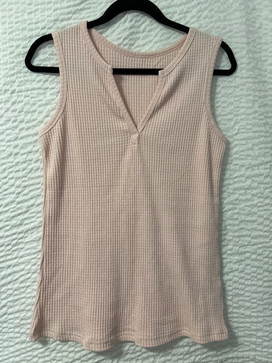 Pink Waffle print V-Neck Tank S