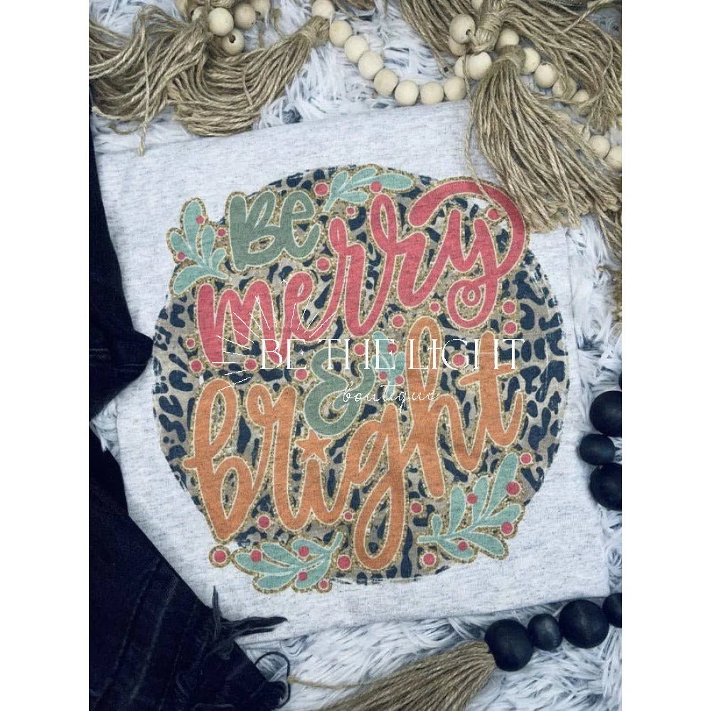 Sparkly Be Merry & Bright (T-Shirt): Jerzee Ash Grey / Medium