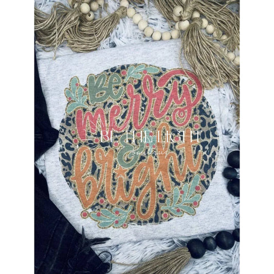 Sparkly Be Merry & Bright (T-Shirt): Jerzee Ash Grey / Medium