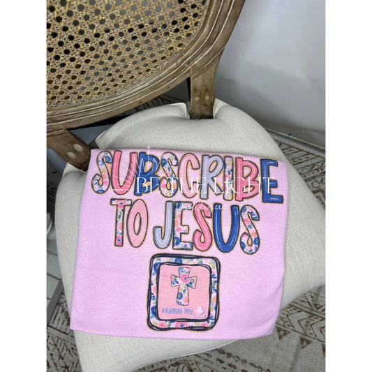 Subscribe to Jesus (Sublimation T-Shirt): Jerzee Pink / SUB / Medium